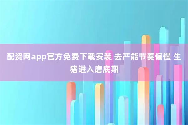 配资网app官方免费下载安装 去产能节奏偏慢 生猪进入磨底期